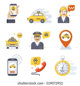 Taxi-Service-Icon-Set, flaches Design