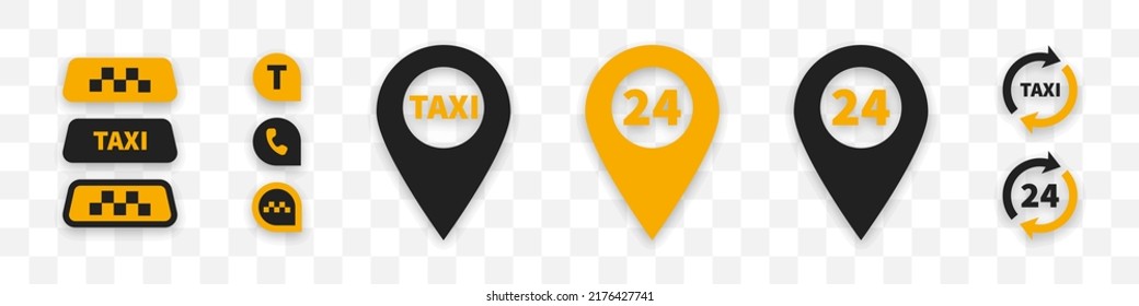 Taxi service icon set. Vector isolated illustration. Taxi symbol collection. EPS 10.