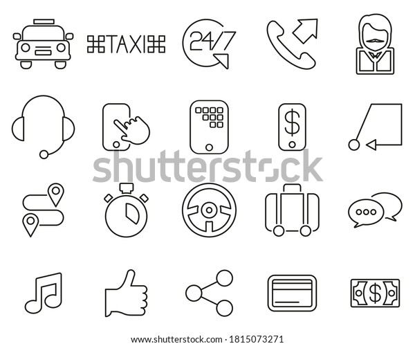 Taxi Or Taxi Service Icons Black & White Thin\
Line Set Big