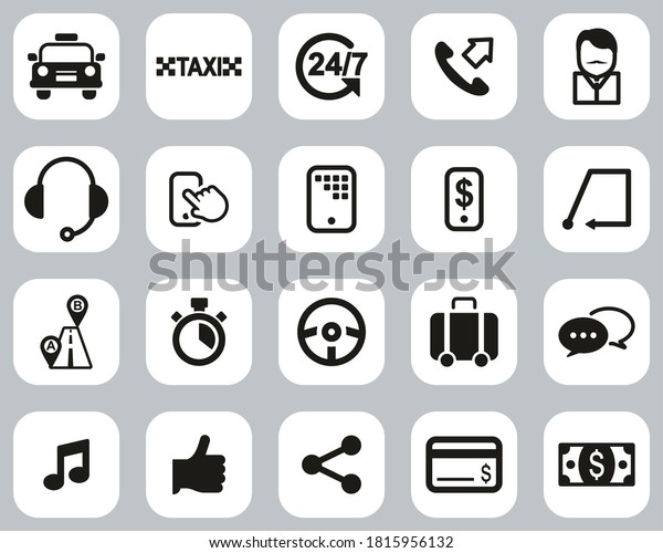 Taxi Or Taxi Service Icons Black & White Flat\
Design Set Big