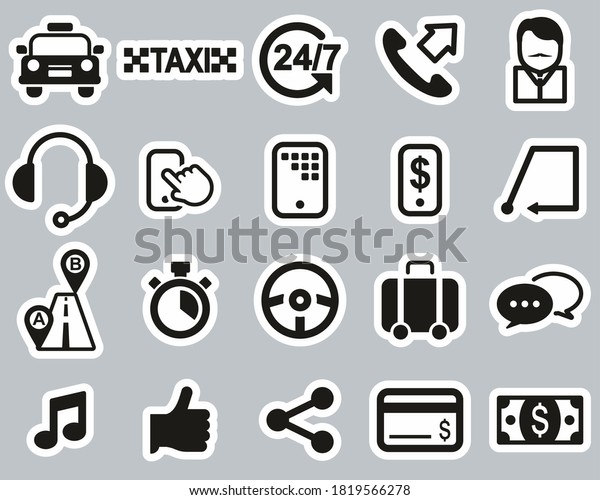 Taxi Or Taxi Service Icons Black & White Sticker\
Set Big