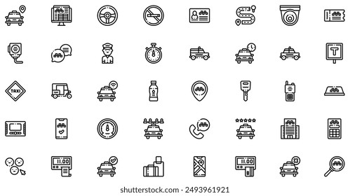 Taxi Service icons collection is a vector illustration with editable stroke, offering versatility and customization. Perfect for various design needs, it includes high-quality graphics 