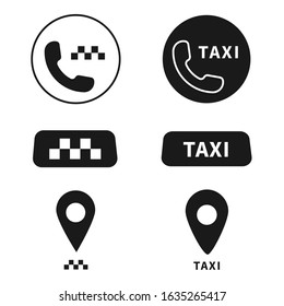 Taxi service icons. Taxi map pointer, taxi signs. Taxi service icon set. Vector.