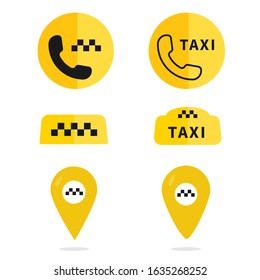 Taxi service icons. Taxi map pointer, taxi signs. Taxi service icon set. Vector.