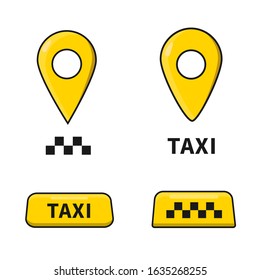 Taxi service icons. Taxi map pointer, taxi signs. Taxi service icon set. Vector.