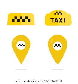 Taxi service icons. Taxi map pointer, taxi signs. Taxi service icon set. Vector.