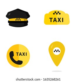 Taxi service icons. Taxi map pointer, taxi signs. Taxi service icon set. Vector.