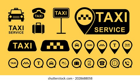 Taxi service icons set. Taxi signs. Taxi map pointer. Vector illustration. EPS 10