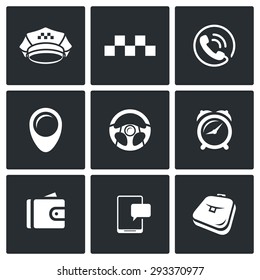 Taxi Service icons set. Vector Illustration.
Isolated Flat Icons collection on a black background for design