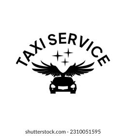 Taxi service logo on isolated white background.  Car with wings to show speed.