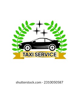 Taxi service logo with ribbon and Laurel wreath on isolated white background