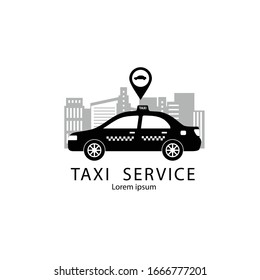 Taxi service logo template. Black silhouette of taxi for design web.