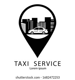 Taxi service logo template. Black and yellow silhouette of taxi for design web.