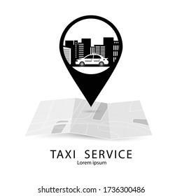 Taxi service logo template. Black and yellow silhouette of taxi for design web.