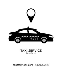 Taxi service logo template. Transportation concept. Black silhouette of taxi. Clean and modern vector illustration for design, web.