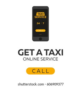Taxi service. Mobile app for booking service. Taxi car. Vector flat illustration