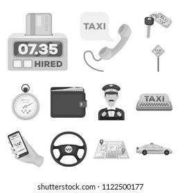 Taxi service monochrome icons in set collection for design. Taxi driver and transport vector symbol stock web illustration.