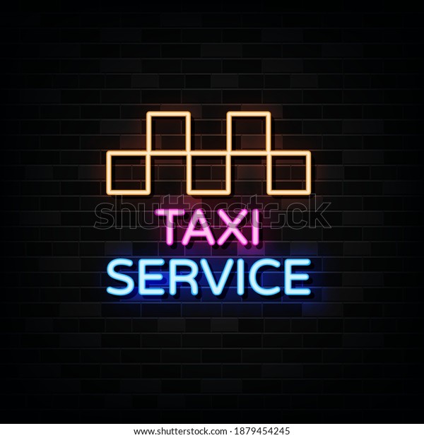 Taxi Service Neon Signs Vector. Design Template\
Neon Style