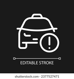 Taxi service notification pixel perfect white linear ui icon for dark theme. Online cab order. Vector line pictogram. Isolated user interface symbol for night mode. Editable stroke. Arial font used