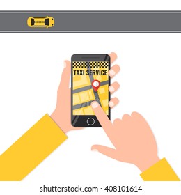 Taxi service on smartphone. Mobile app for booking taxi. Vector illustration.