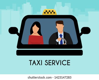 Taxi service people order auto banner vector illustration. Traffic transportation location yellow car business. Delivery drive booking vehicle search application. City automobile.