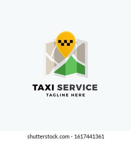 Taxi Service Point Abstract Vector App Icon, Sign, Emblem or Logo Template. Pin Location on the Map Symbol with Modern Typography.