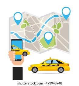 taxi service public transport app technology vector illustration design