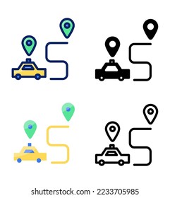 Taxi service route, pointer and location icons. vector
