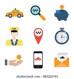 Taxi service search driver mobile app application icon set. Flat style website vector illustration.