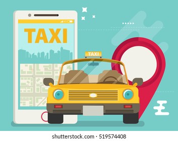 Taxi service. Smartphone. Vector flat illustration.