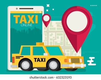 Taxi service. Smartphone. Vector flat illustration.