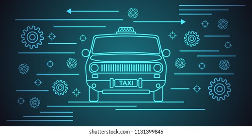 Taxi service thin line art style vector concept illustration
