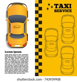 Taxi service. Top view of the car. Vector illustration.