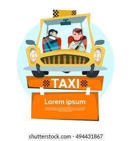 Taxi Service Two Man Cab City Transport Flat Vector Illustration