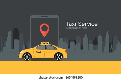 Taxi service vector cab app design flyer. Taxi mobile illustration car concept banner.