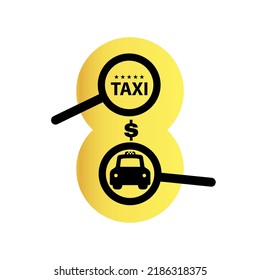Iconos vectoriales de servicio de taxi. Puntero de mapa de taxis, señales de taxi. Juego de iconos del servicio de taxi. Ilustración del vector