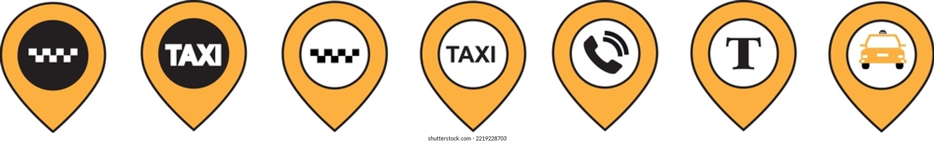 Taxi service vector icons. Taxi map pointer, taxi signs. Taxi service icon set
