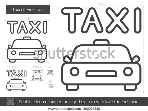 Taxi service vector line icon isolated\
on white background. Taxi service line icon for infographic,\
website or app. Scalable icon designed on a grid\
system.