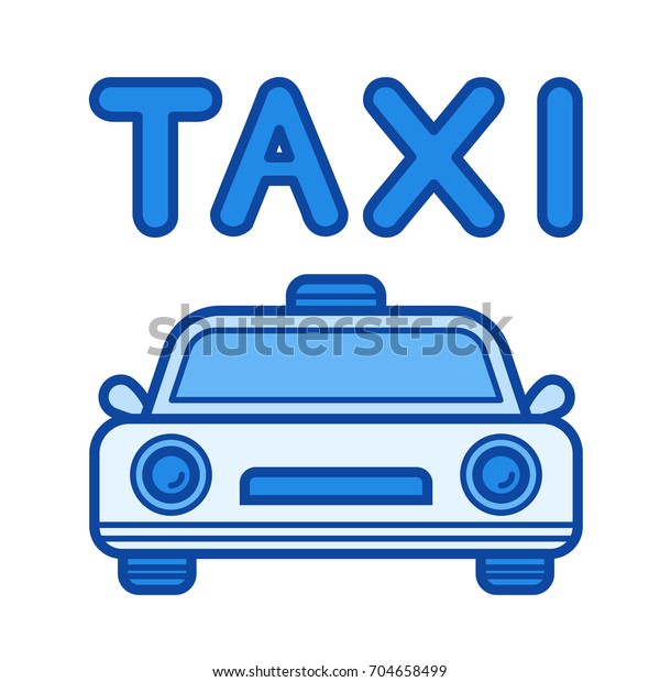 Taxi service vector line icon isolated on\
white background. Taxi service line icon for infographic, website\
or app. Blue icon designed on a grid\
system.
