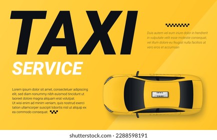 Plantilla de diseño de banner publicitario de taxistas amarillos de servicio de taxi ilustraciones vectoriales realistas. Vehículo comercial de transferencia de automóviles de transporte urbano de pasajeros de volante comercial de carteles de carteles