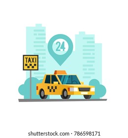 Taxi service. Yellow taxi cab. Vector illustration.