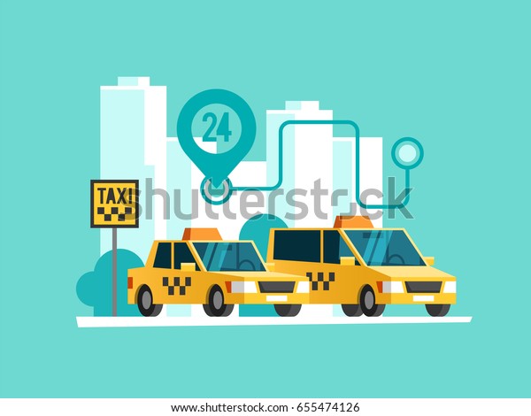 Taxi\
service. Yellow taxi cab. Vector\
illustration.