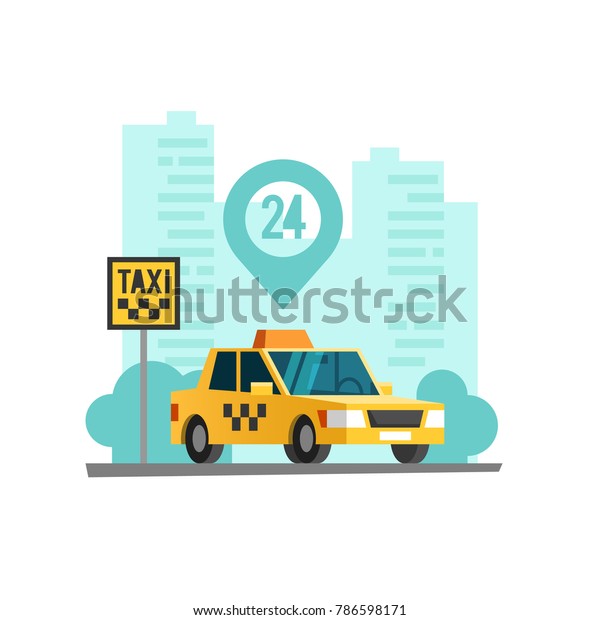 Taxi\
service. Yellow taxi cab. Vector\
illustration.