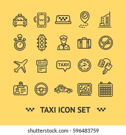 Taxi Services Icon Thin Line Set on a Yellow Background for Web and App. Vector illustration