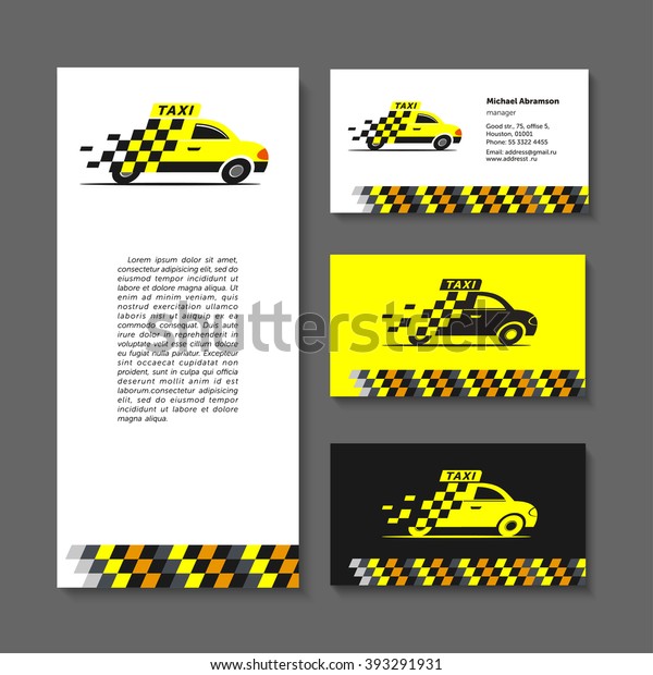 Taxi. Set. Elements of corporate style. Business\
cards, flyer.