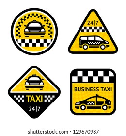 Taxi - set four stickers, vector illustration isolated on a white background