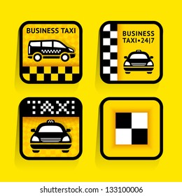 Taxi - set labels square on the yellow background, vector illustration 10eps