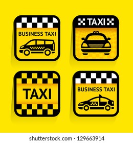 Taxi - set stickers square on the yellow background, vector illustration 10eps