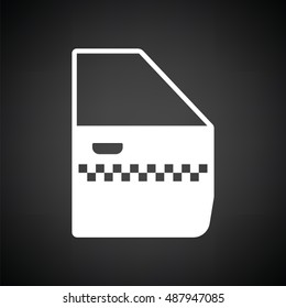 Taxi side door icon. Black background with white. Vector illustration.