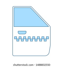 Taxi Side Door Icon. Thin Line With Blue Fill Design. Vector Illustration.